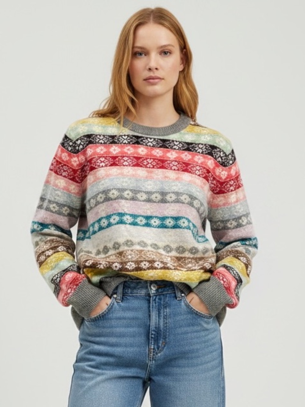 GAP Multicolor Fair Isle Wool Blend Crewneck Sweater